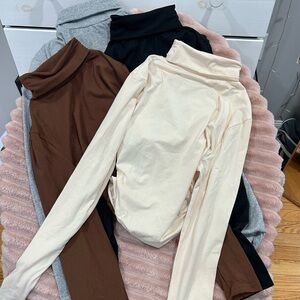 Set of Cropped, Long Sleeve, Turtlenecks in Neutral Tones